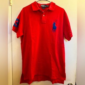 Polo by Ralph Lauren Shirt Mens Large Red Polo Custom Fit Big Pony Logo #3